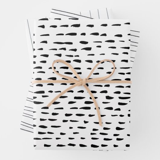 Minimalistische, handgezogene Streifen Linien Punk Geschenkpapier Set (Beispiel)