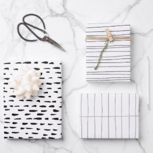 Minimalistische, handgezogene Strippleine-Punktspi Geschenkpapier Set
