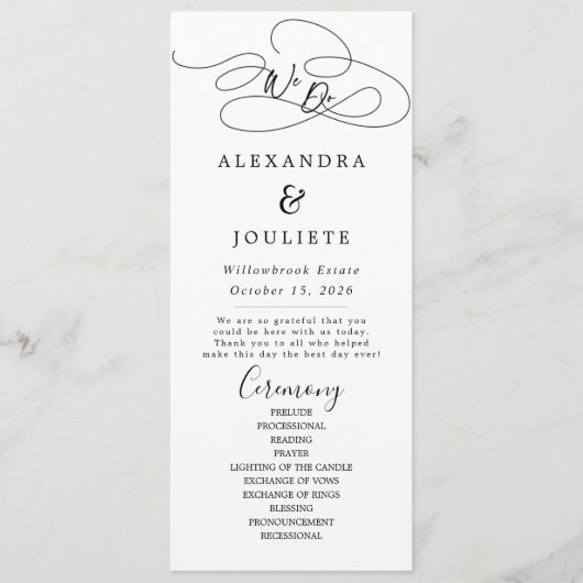 Minimalistische Handschrift, einfach moderne Hochz Programm (Vorderseite)