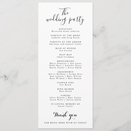 Minimalistische Handschrift, einfach moderne Hochz Programm (Rückseite)