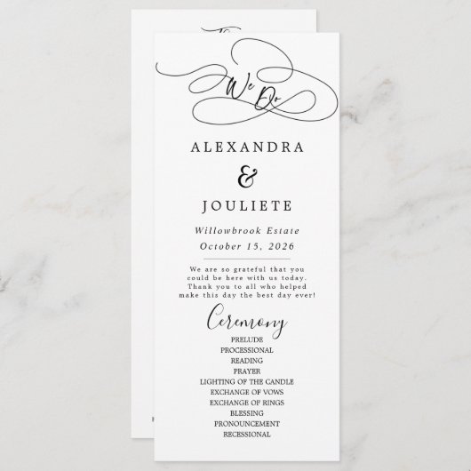 Minimalistische Handschrift, einfach moderne Hochz Programm (Vorne/Hinten)