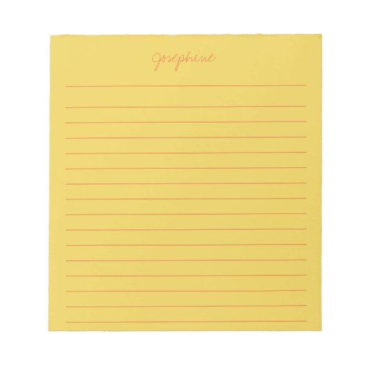 Minimalistische Handschrift Name Gelb und Orange Notizblock (Vorderseite)