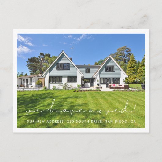 Minimalistische Handschrift Wir sind umgezogen Postkarte (Vorderseite)