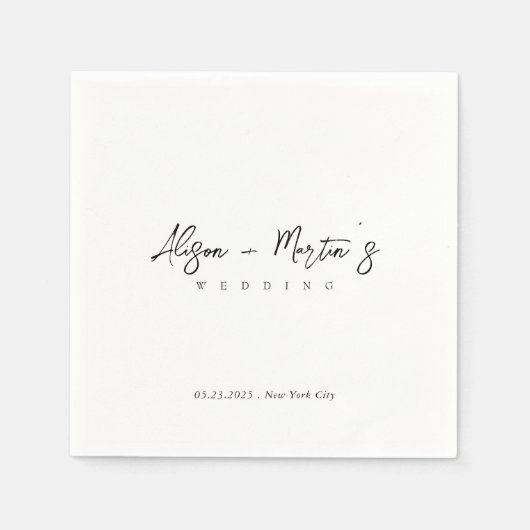Minimalistische, handschriftlich verfasste Hochzei Serviette (Vorderseite)