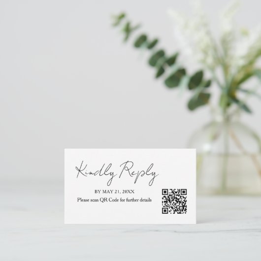 Minimalistische Handwriting-QR-Code-RSVP-Karte Begleitkarte (Stehend Vorderseite)