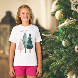 Minimalistische Happy Holiday Wasserfarben Bäume T-Shirt