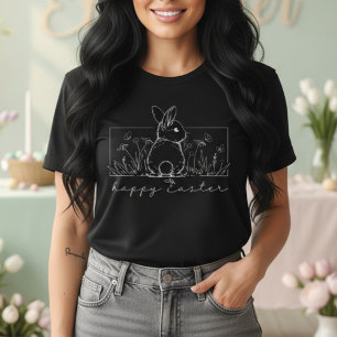 Minimalistische Hasen-Linienkunst Frohe Ostern Frü T-Shirt