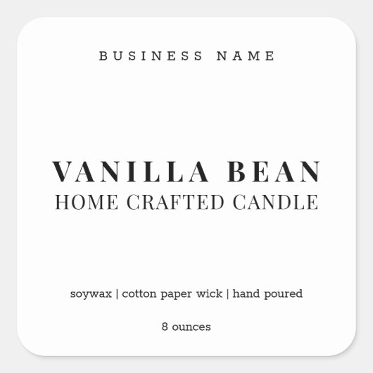 Minimalistische, hausgemachte Kerze - Produktkennz Quadratischer Aufkleber (Vorderseite)