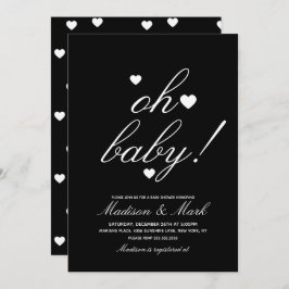 Minimalistische Hearts Black Baby Dusche Einladung