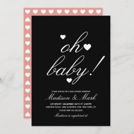 Minimalistische Hearts White Black Baby Dusche Einladung