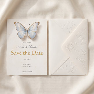 Minimalistische hellblaue Schmetterling Save-the-D Einladung