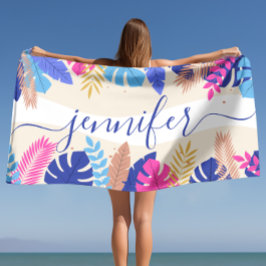 Minimalistische, helle tropische Blätter Individue Strandtuch