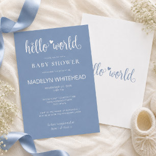Minimalistische Hello World Baby Shower Dusty Blau Einladung