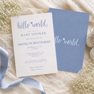Minimalistische Hello World Baby Shower Dusty Blue Einladung