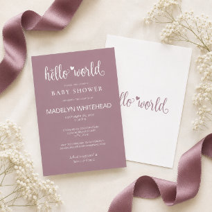 Minimalistische Hello World Baby Shower in Mauve Einladung