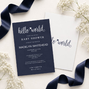 Minimalistische Hello World Baby Shower Navy Blau Einladung