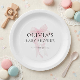 Minimalistische hellrosa Schleife Baby Shower Pappteller