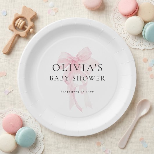 Minimalistische hellrosa Schleife Baby Shower Pappteller