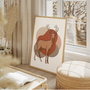 Minimalistische Herbst-Hirsch-Botanik-Illustration Poster