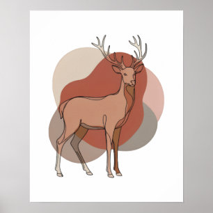 Minimalistische Herbst-Hirsch-Botanik-Illustration Poster