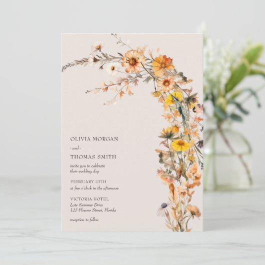 Minimalistische Herbstfarben boho wiadow Wildblume Einladung (Stehend Vorderseite)