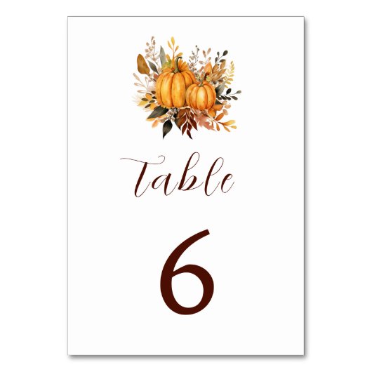 Minimalistische Herbsthochzeit Pumpkin Einladung Tischnummer (Rückseite)