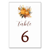 Minimalistische Herbsthochzeit Pumpkin Einladung Tischnummer (Vorderseite)