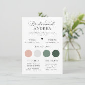 Minimalistische Herz- und Script-Bridesmaid-Info-K Einladung (Stehend Vorderseite)