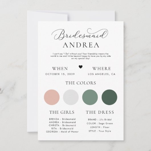 Minimalistische Herz- und Script-Bridesmaid-Info-K Einladung (Vorderseite)