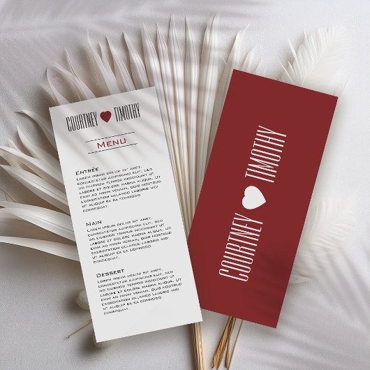 Minimalistische Herzhochzeit Menükarte