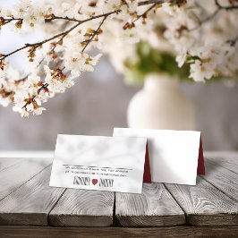 Minimalistische Herzhochzeit Platzkarte