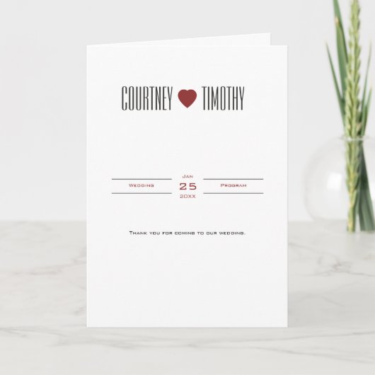 Minimalistische Herzhochzeit Programm (Vorderseite)