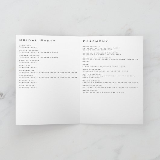 Minimalistische Herzhochzeit Programm (Innenseite)