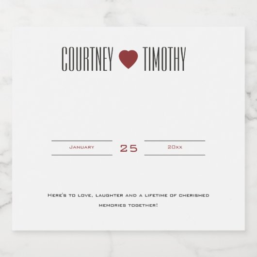 Minimalistische Herzhochzeit Schaumweinetikett (Einzelnes Label)