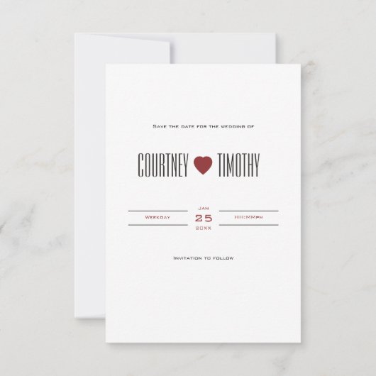 Minimalistische Herzhochzeit speichern Sie das Dat Save The Date (Rückseite)
