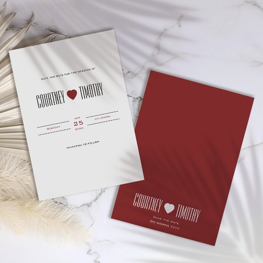 Minimalistische Herzhochzeit speichert das Datum Save The Date