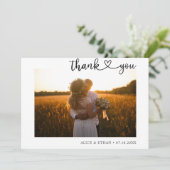 Minimalistische Herzkalligraphie Foto Hochzeit Dankeskarte (Stehend Vorderseite)