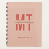 Minimalistische Himbeere Blush Monogram Script Planer (Vorderseite)