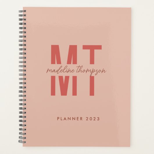 Minimalistische Himbeere Blush Monogram Script Planer (Vorderseite)