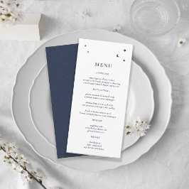 Minimalistische Himmelsstars und Mond Weiß und Mar Menükarte