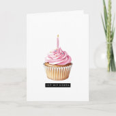 Minimalistische Hip Hip Hoera Roze Cupcake Jarig  Karte (Vorderseite)