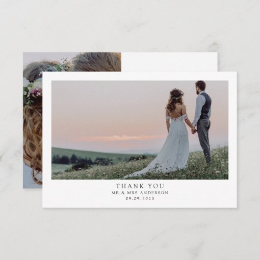 Minimalistische Hochzeit 2 Foto Dankeskarte (Vorne/Hinten)
