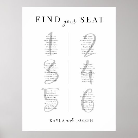 Minimalistische Hochzeit 6 Tafelübersicht Poster (Vorne)