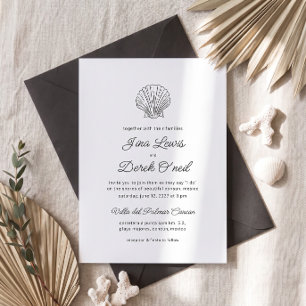 Minimalistische Hochzeit am Zielort in Schwarz und Einladung