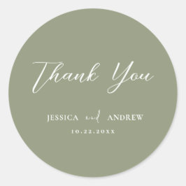 Minimalistische Hochzeit auf Grün und Weiß Runder Aufkleber