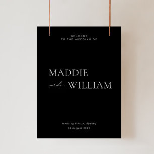 Minimalistische Hochzeit Begrüßungszeichen in Schw Poster