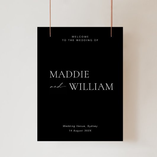 Minimalistische Hochzeit Begrüßungszeichen in Schw Poster