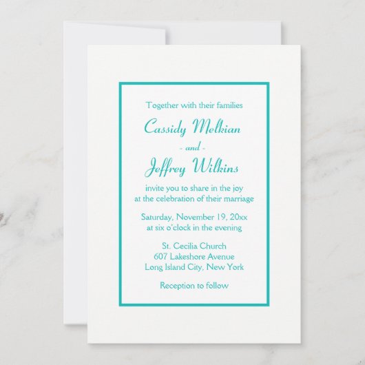 Minimalistische Hochzeit Blau Moderne Elegante Einladung (Vorderseite)