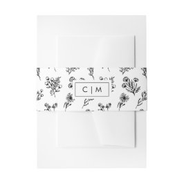 Minimalistische Hochzeit botanisches Muster Schwar Einladungsbanderole