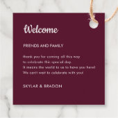 Minimalistische Hochzeit Burgund Begrüßungsgeschen Geschenkanhänger (Rückseite)